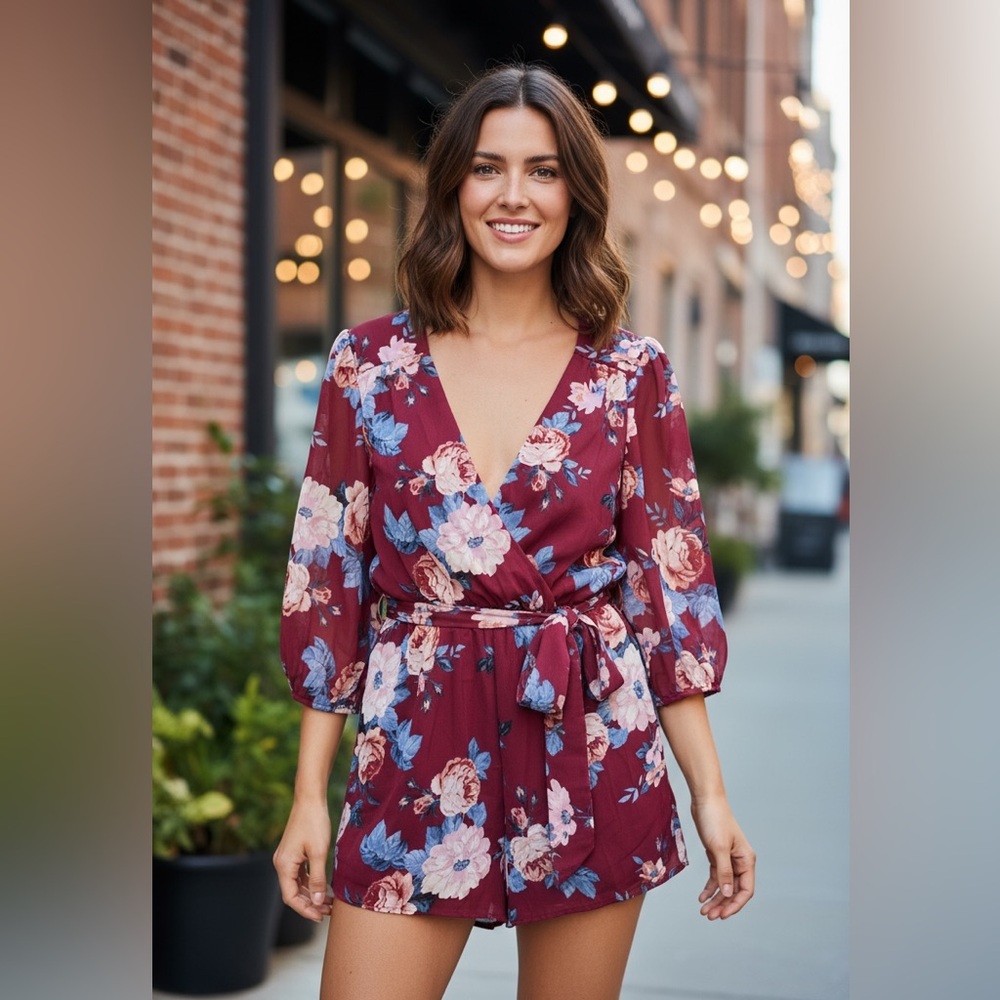 Floral Burgundy Jumpsuit